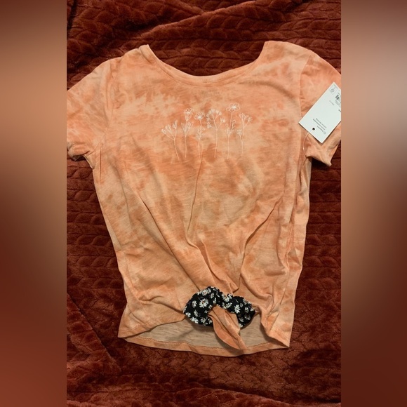 Short Sleeve Floral Tie-Dye Jersey Tee w/ Scruncie to Tie Girls - Picture 8 of 8